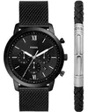 Мужские черные наручные часы FOSSIL логотип бренда